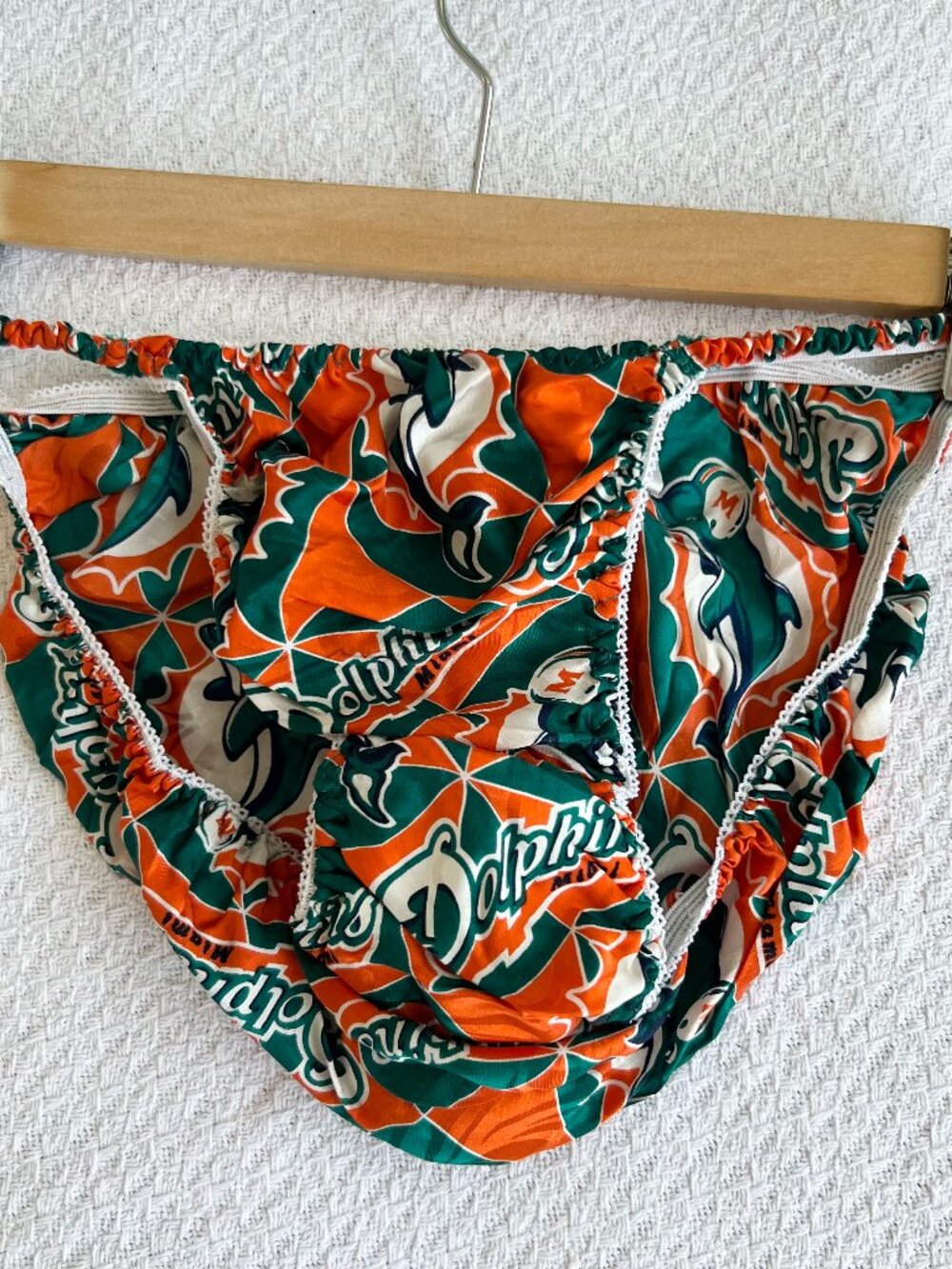 Vintage silk underwear Miami Dolphins logo print french cut high leg Medium